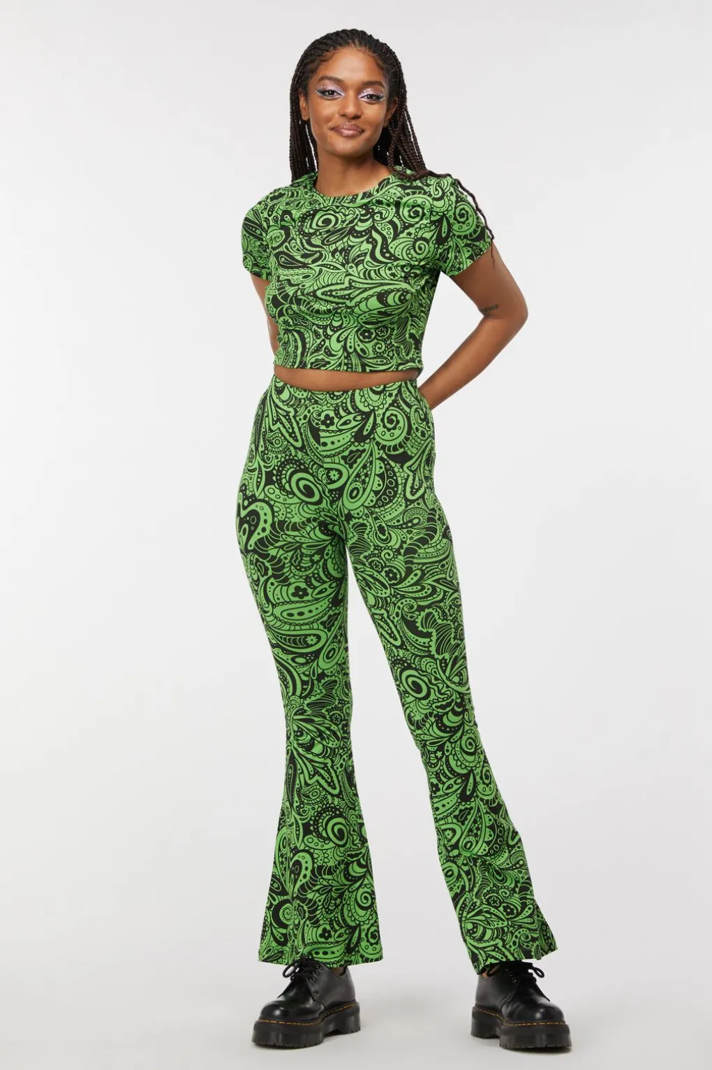 Acid Paisley Jersey Flares