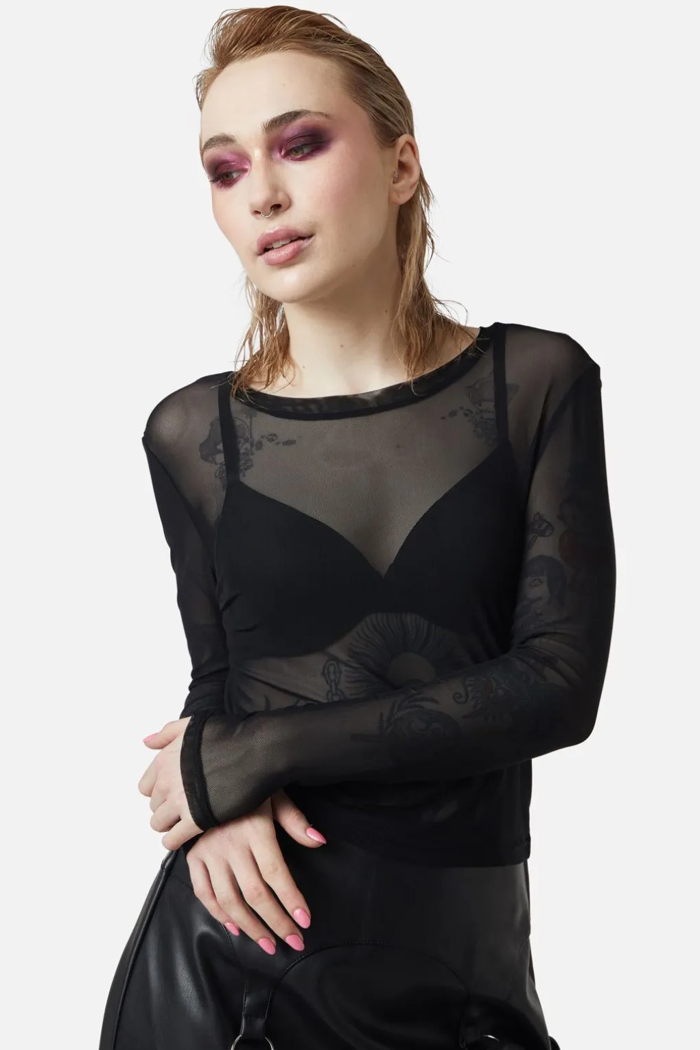 Basic Mesh Long Sleeve Top