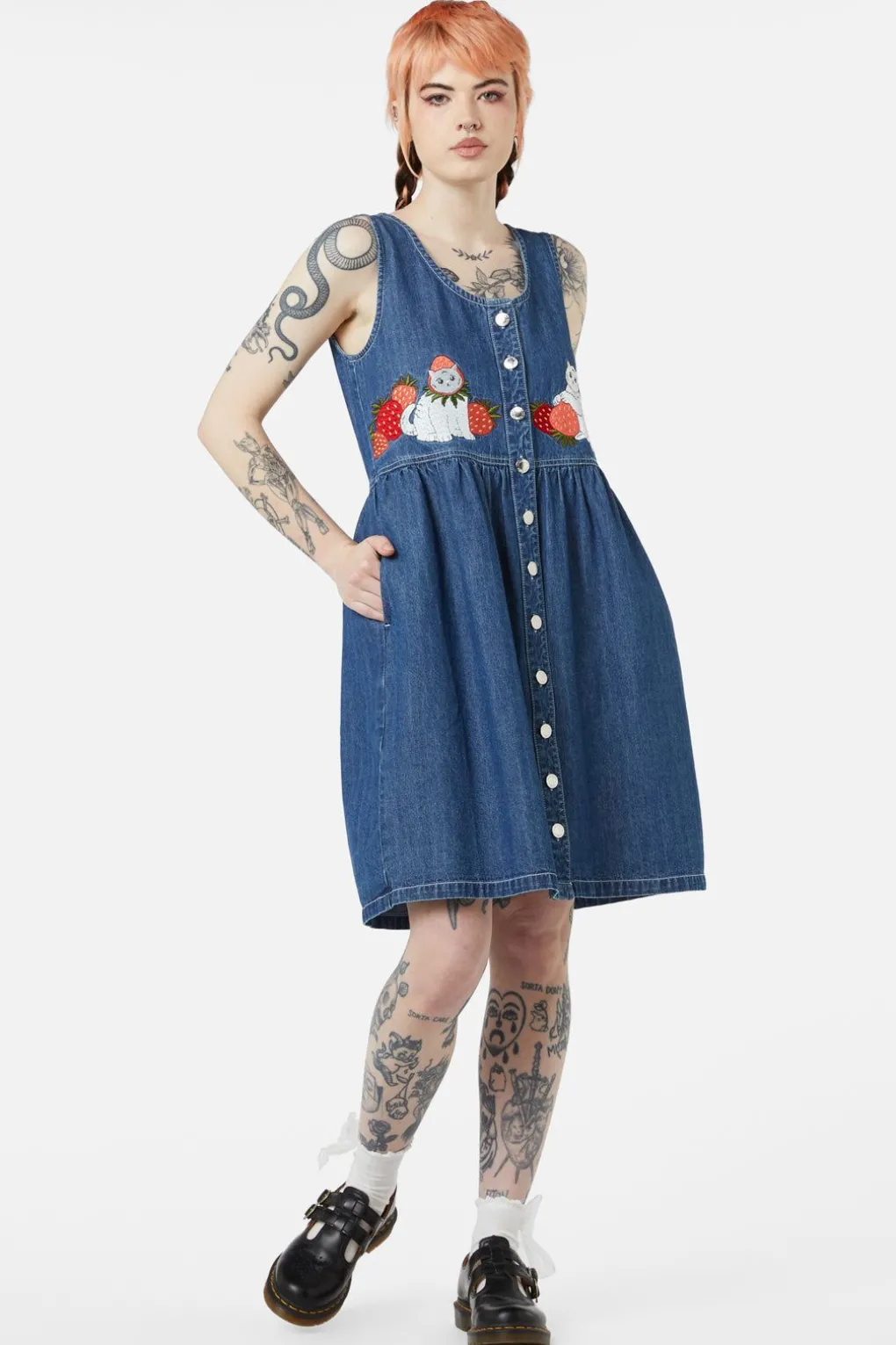 Berry Kitty Denim Pinafore