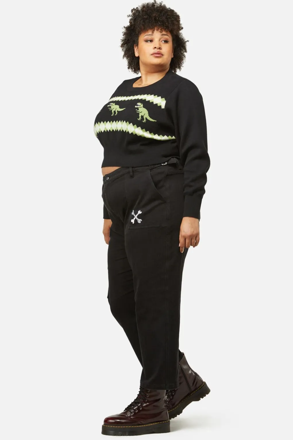 Curve Dino Argyle Knit Jumper