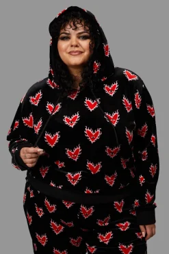 Curve Flamin Hearts Velour Hoodie