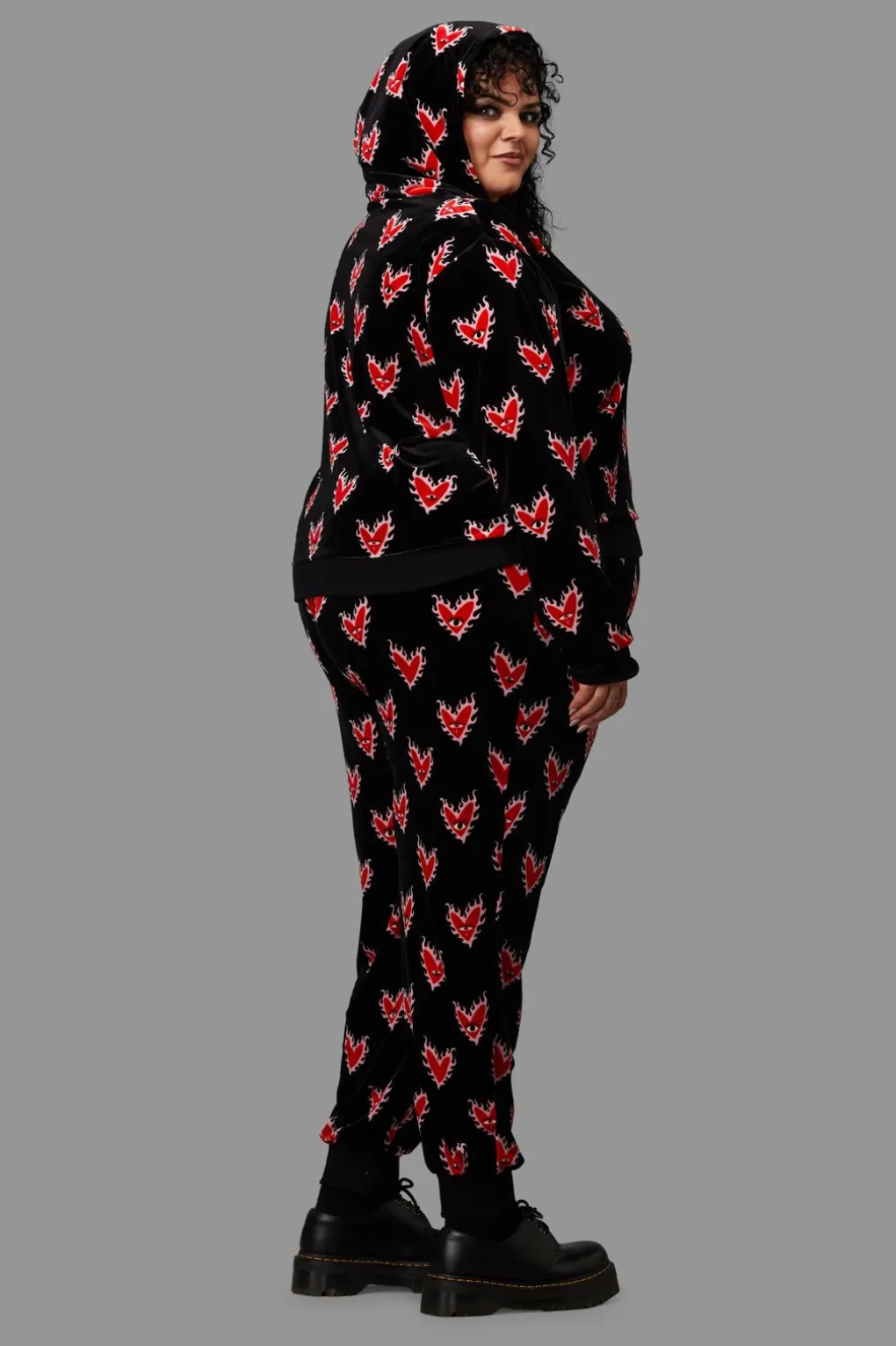 Curve Flamin Hearts Velour Hoodie