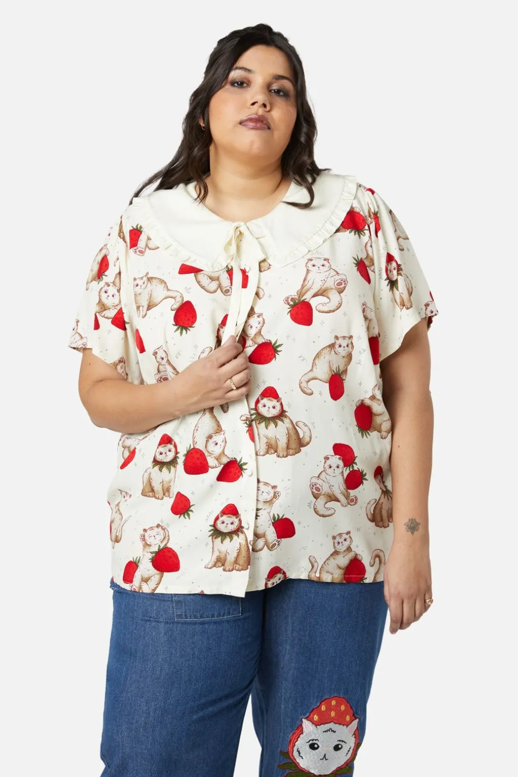 Curve Kitty Kisses Collar Blouse