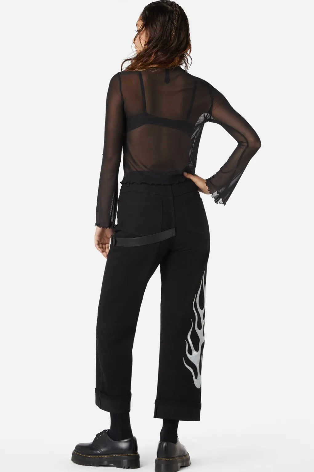 Diamante Leave Me Alone Mesh Flare Sleeve Top
