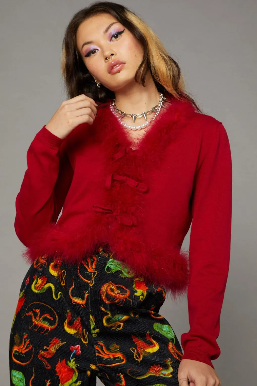 Fluff Trim Cardigan