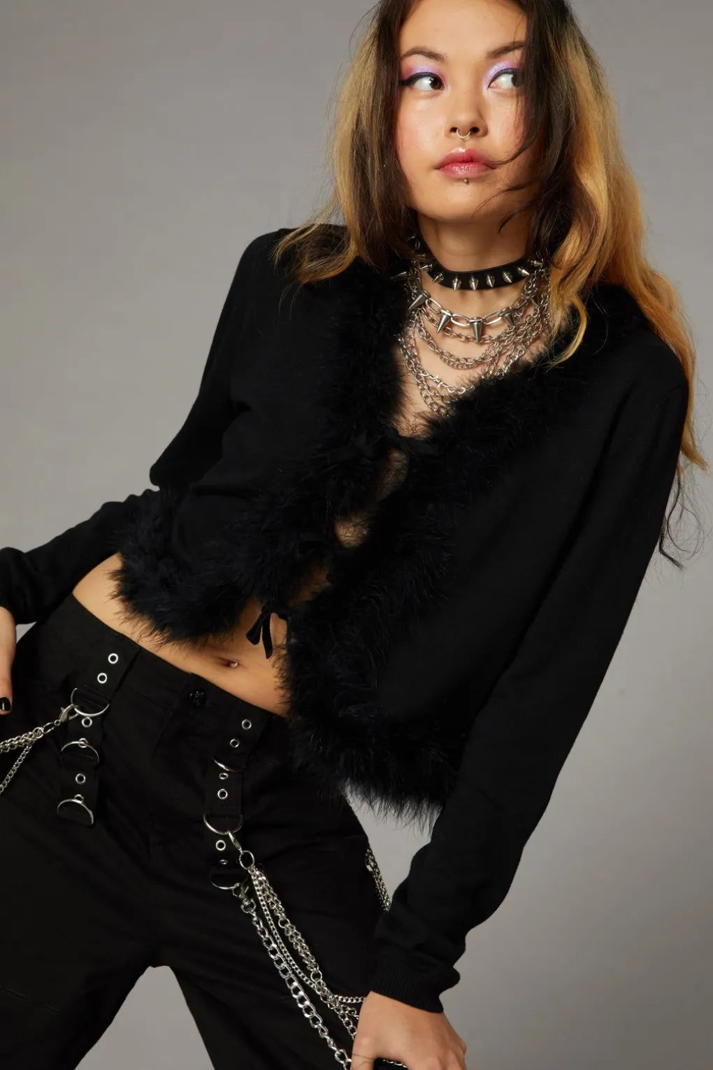 Fluff Trim Cardigan