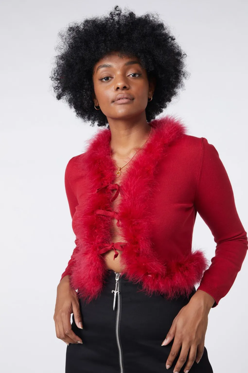 Fluff Trim Cardigan