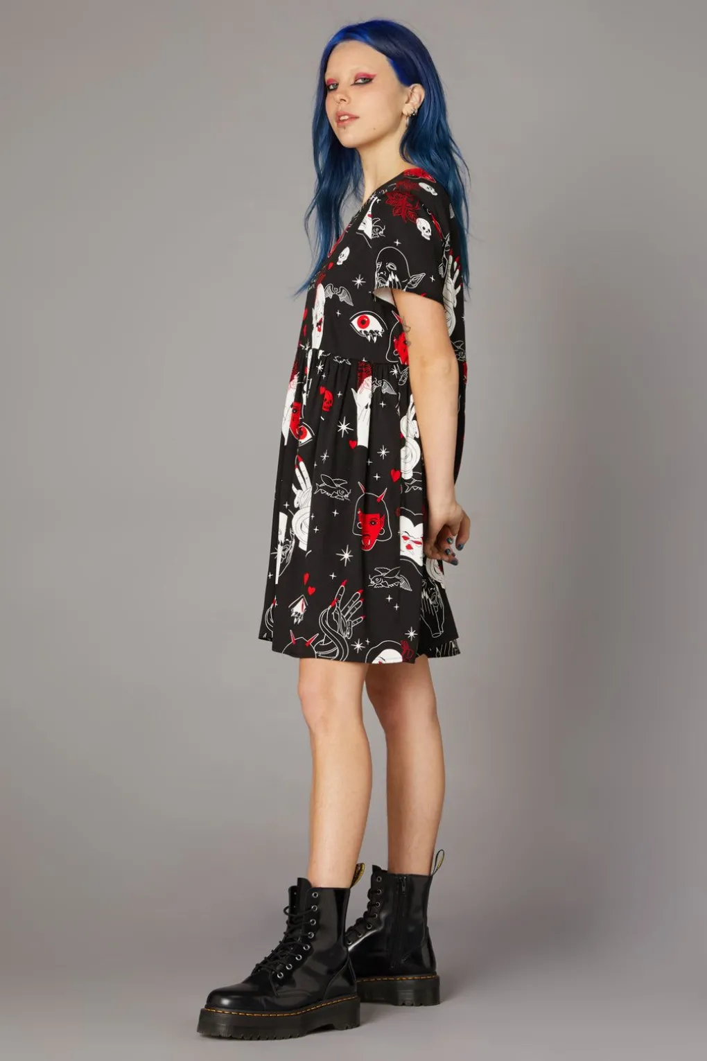 Gothic Print Baby Doll Dress