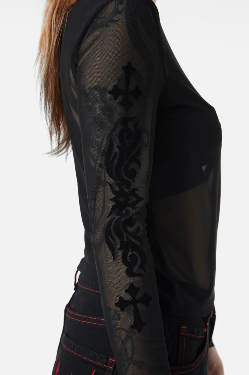 Hail Lilith Flocked Mesh Top