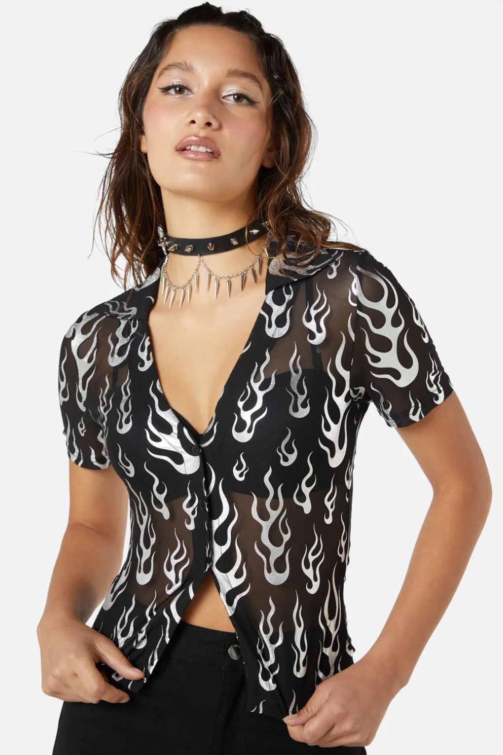 Naked Flame Mesh Blouse