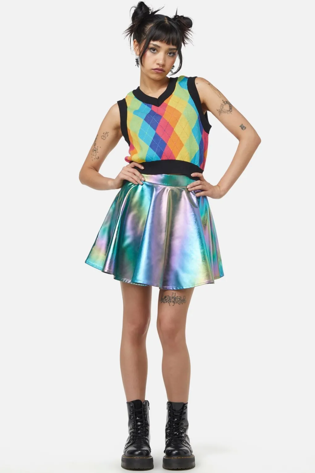 Rainbow Argyle Knit Vest