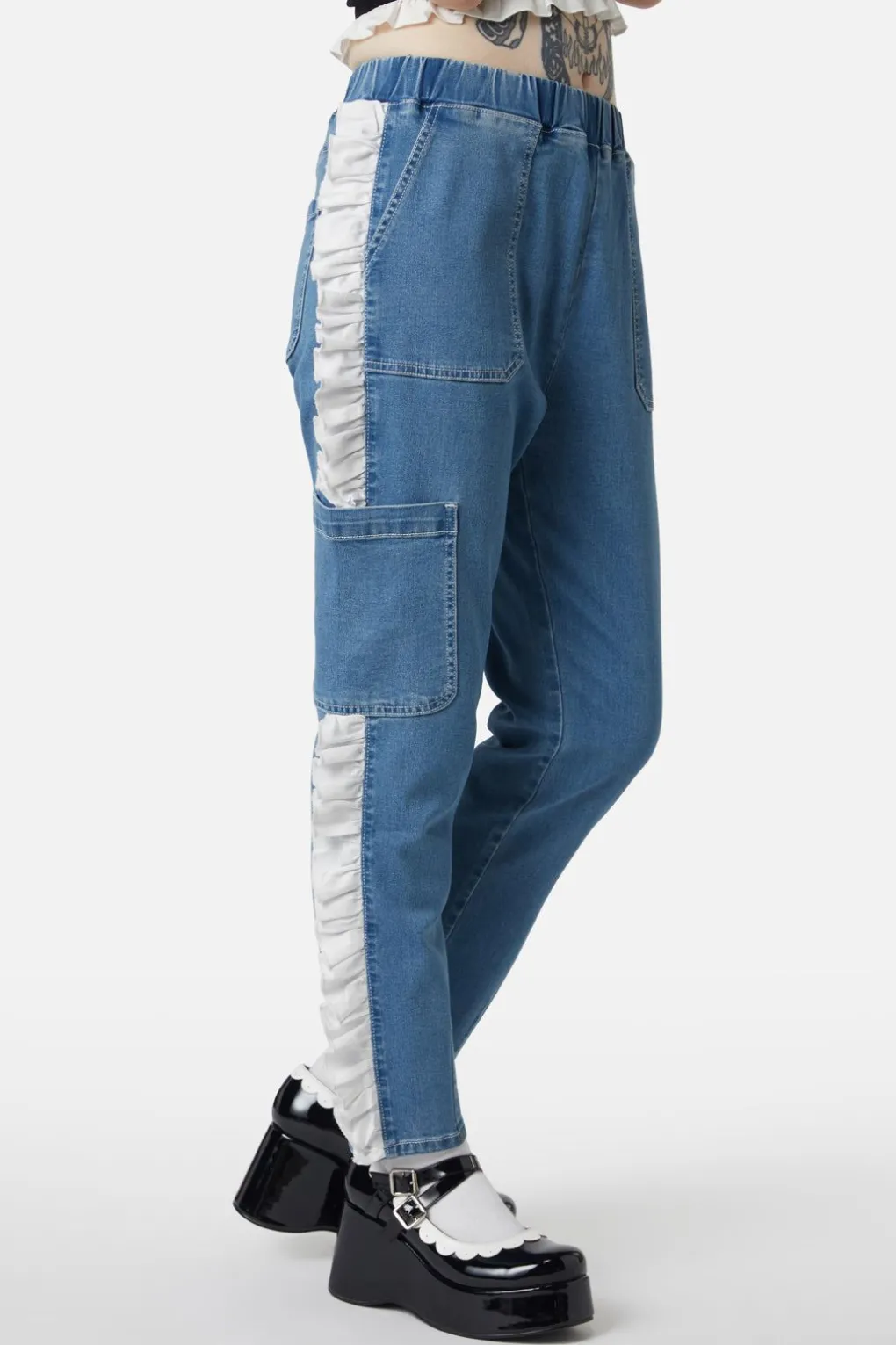 Ruffle Denim Cargo Pant