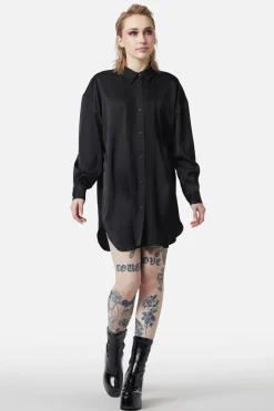 Satin Tux Shirt Dress