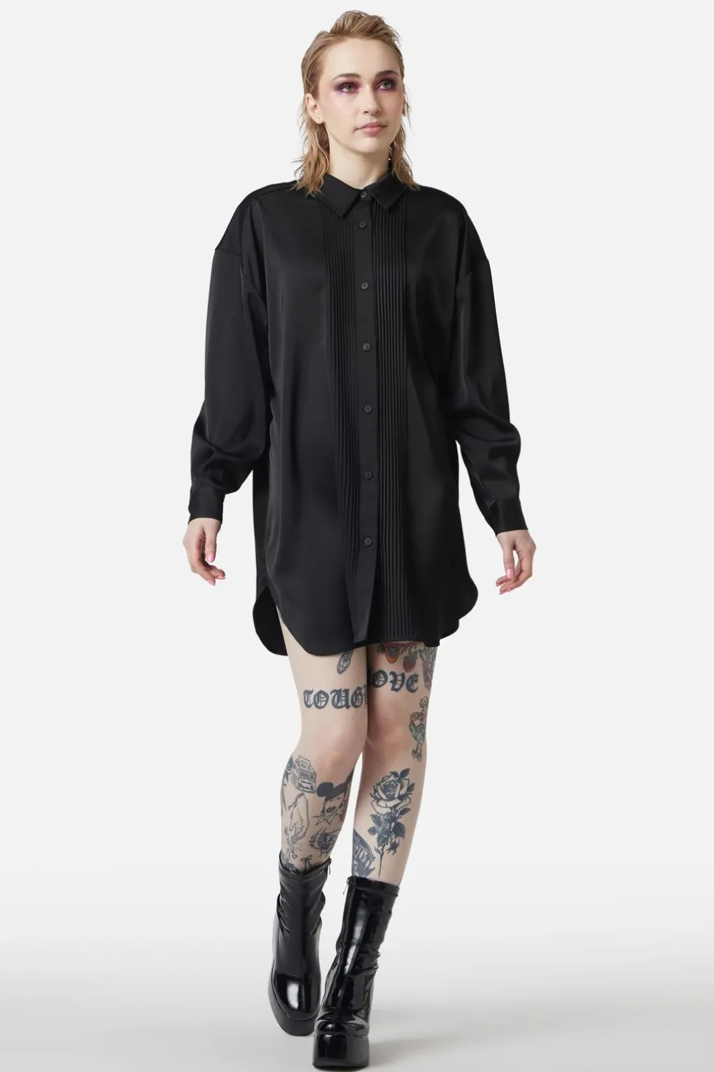 Satin Tux Shirt Dress