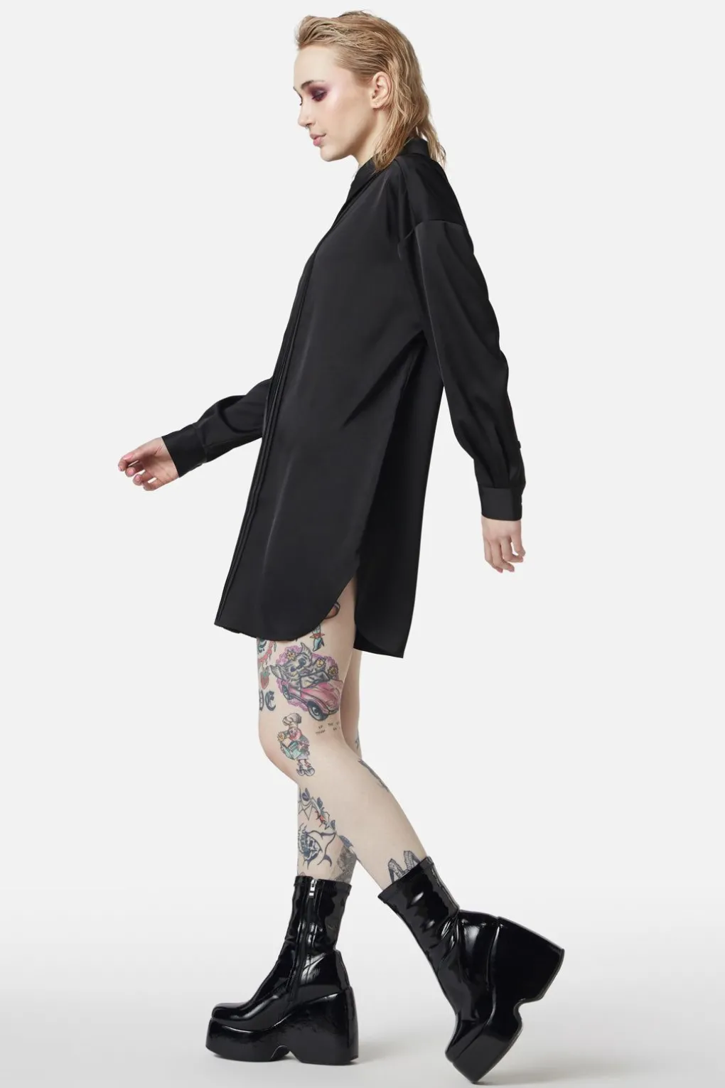 Satin Tux Shirt Dress