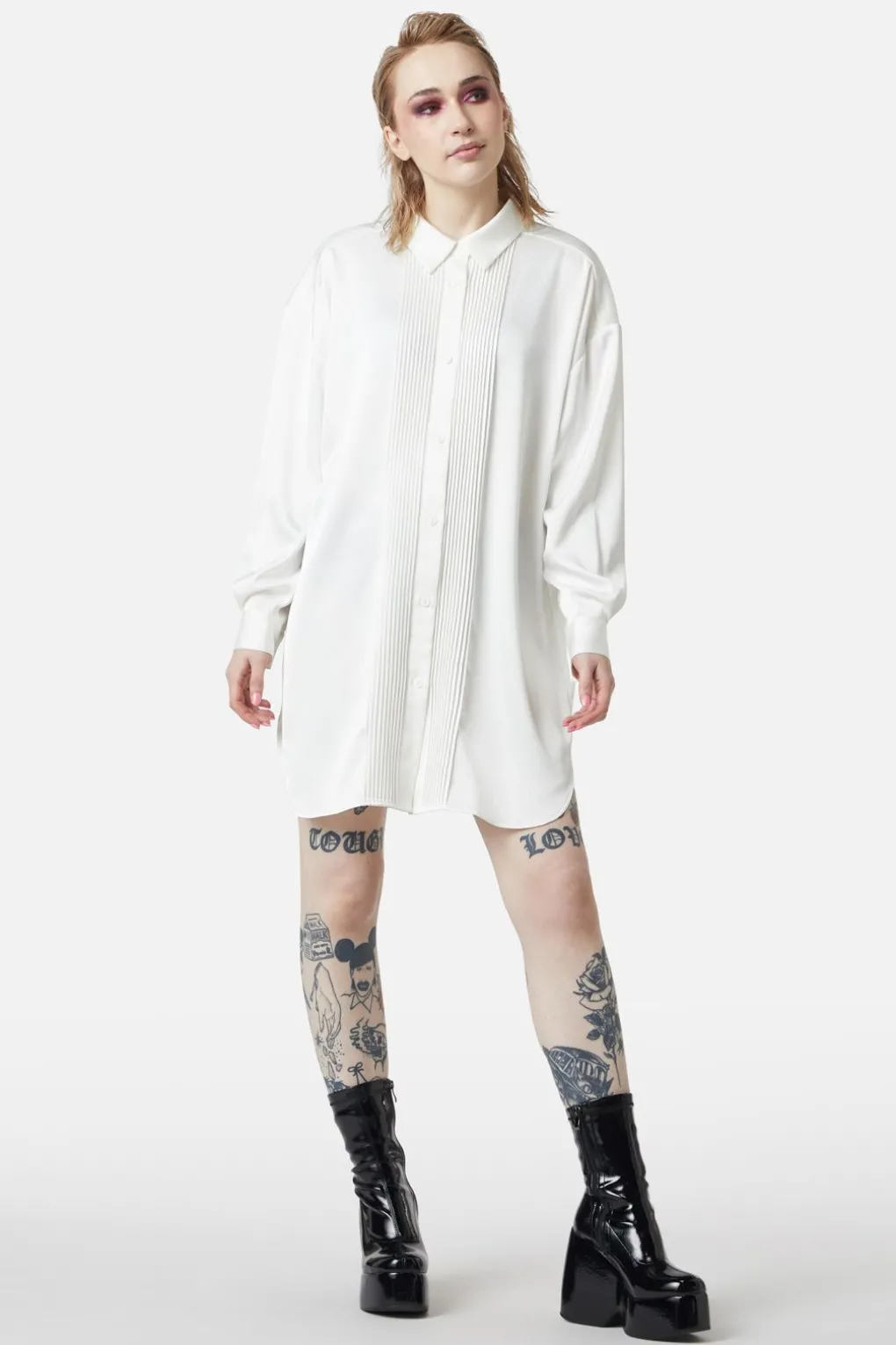 Satin Tux Shirt Dress