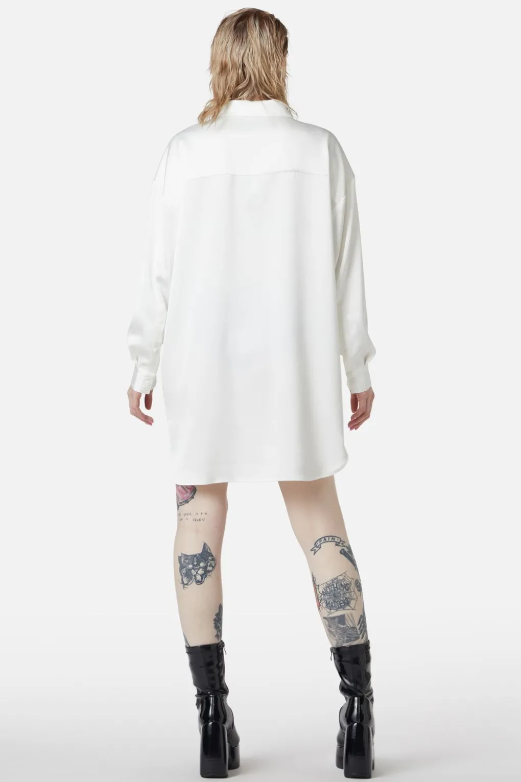 Satin Tux Shirt Dress