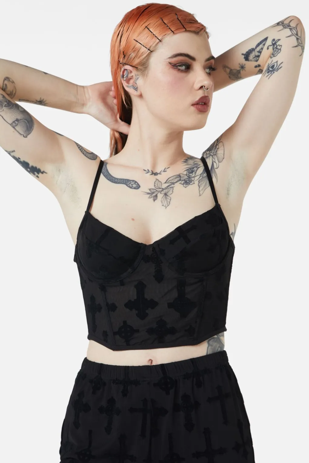 Vowed Flocked Mesh Corset